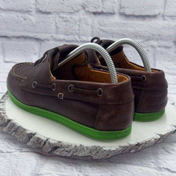 MONCLER Guadeloupe Leather Boat Shoes Green Soles Size EU 41 US 8 Made in Italy - Picture 5 of 14